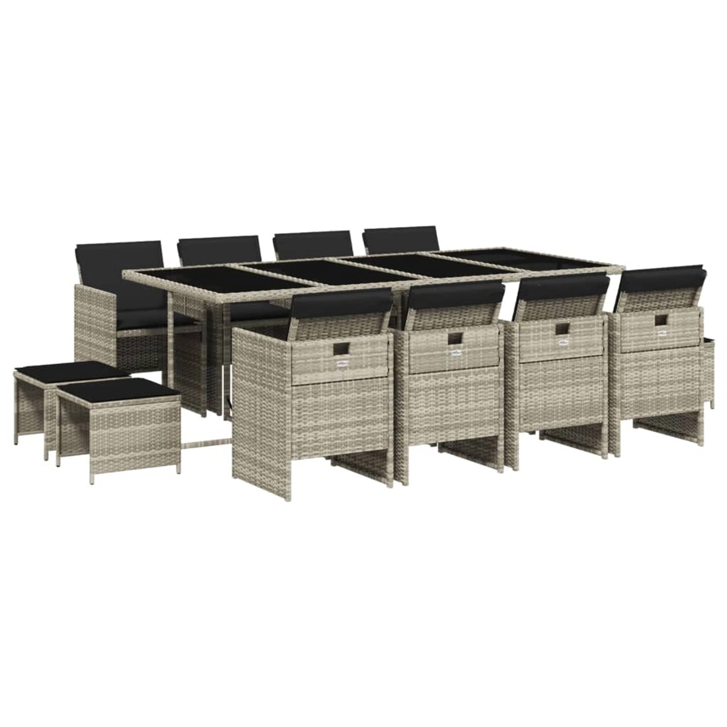 vidaXL 13-tlg Garten-Essgruppe mit Kissen Hellgrau Poly Rattan Modell 7 von VIDAXL