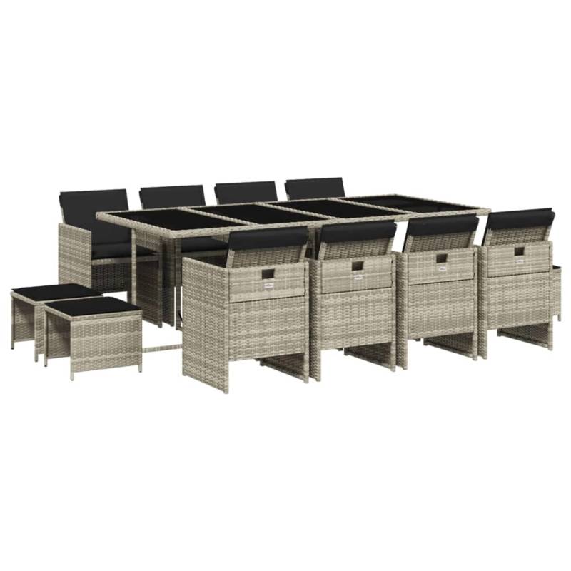 vidaXL 13-tlg Garten-Essgruppe mit Kissen Hellgrau Poly Rattan Modell 7 von VIDAXL