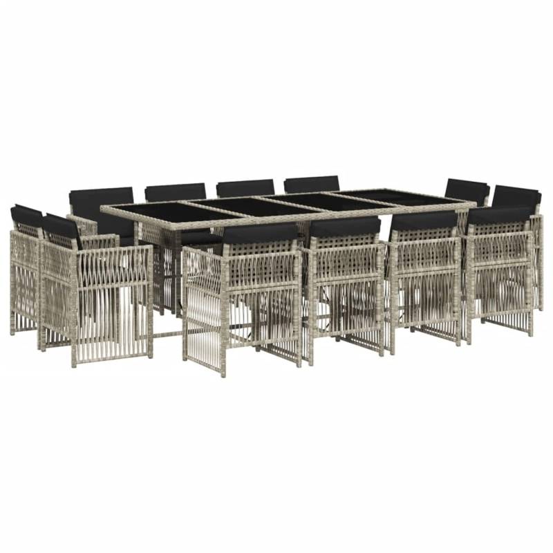 vidaXL 13-tlg Garten-Essgruppe mit Kissen Hellgrau Poly Rattan Modell 8 von VIDAXL