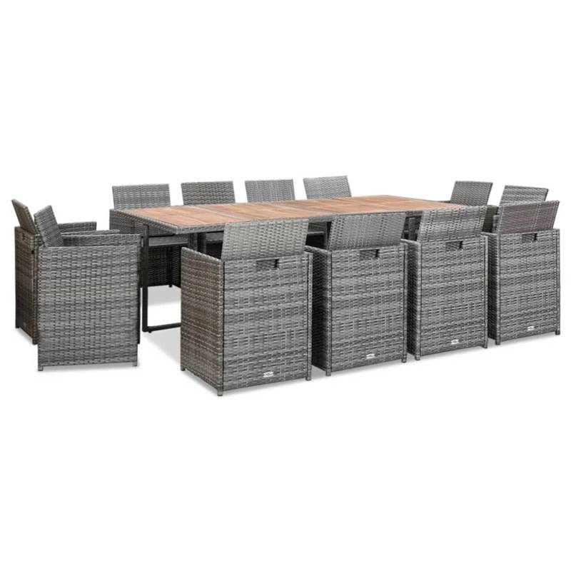 vidaXL 13-tlg Garten-Essgruppe mit Kissen Poly Rattan Anthrazit von VIDAXL