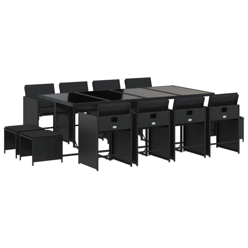 vidaXL 13-tlg Garten-Essgruppe mit Kissen Schwarz Poly Rattan Modell 23 von VIDAXL