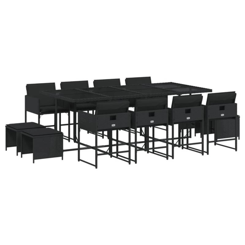 vidaXL 13-tlg Garten-Essgruppe mit Kissen Schwarz Poly Rattan Modell 25 von VIDAXL
