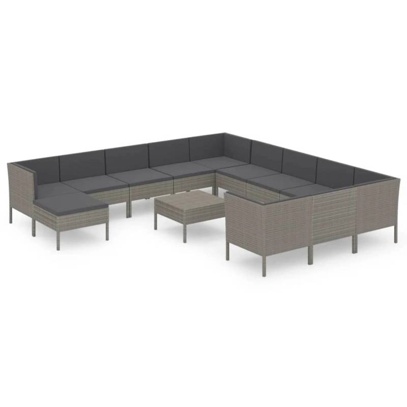 vidaXL 13-tlg Garten-Lounge-Set mit Auflagen Poly Rattan Grau von VIDAXL