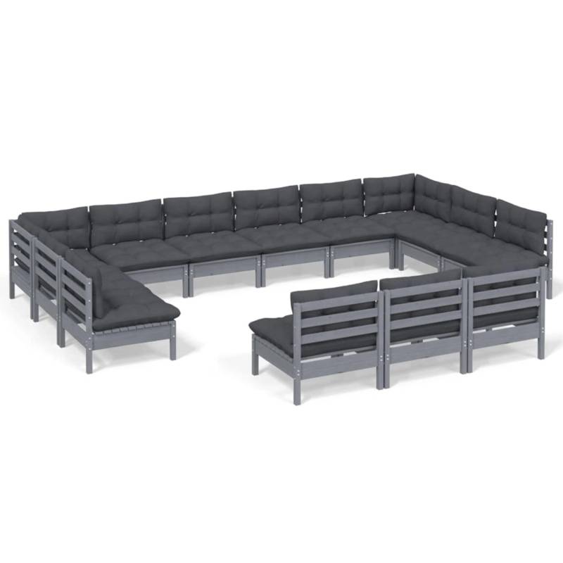 vidaXL 13-tlg Garten-Lounge-Set mit Kissen Grau Kiefer Massivholz Modell 11 von VIDAXL