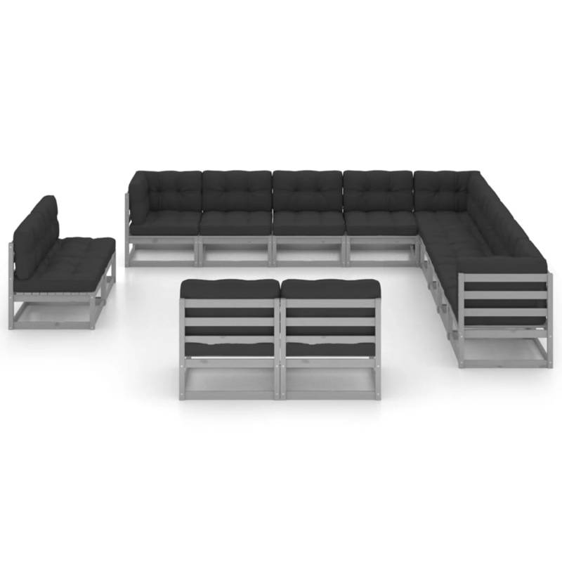 vidaXL 13-tlg Garten-Lounge-Set mit Kissen Grau Kiefer Massivholz Modell 2 von VIDAXL