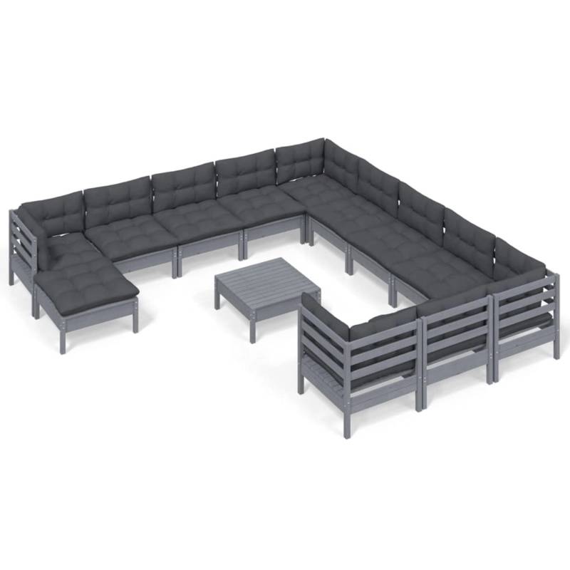 vidaXL 13-tlg Garten-Lounge-Set mit Kissen Grau Kiefernholz Modell 1 von VIDAXL