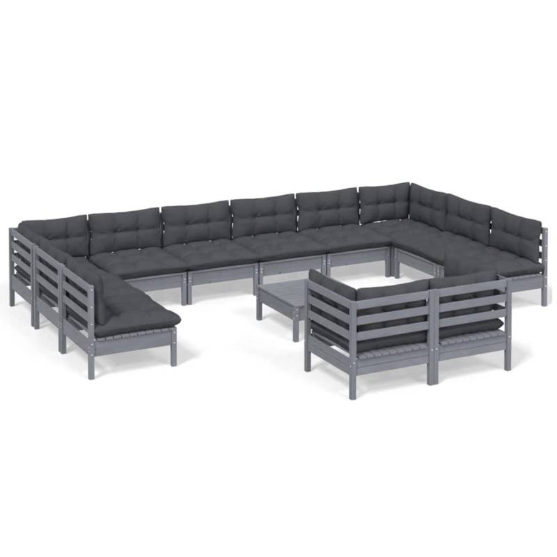 vidaXL 13-tlg Garten-Lounge-Set mit Kissen Grau Kiefernholz Modell 2 von VIDAXL