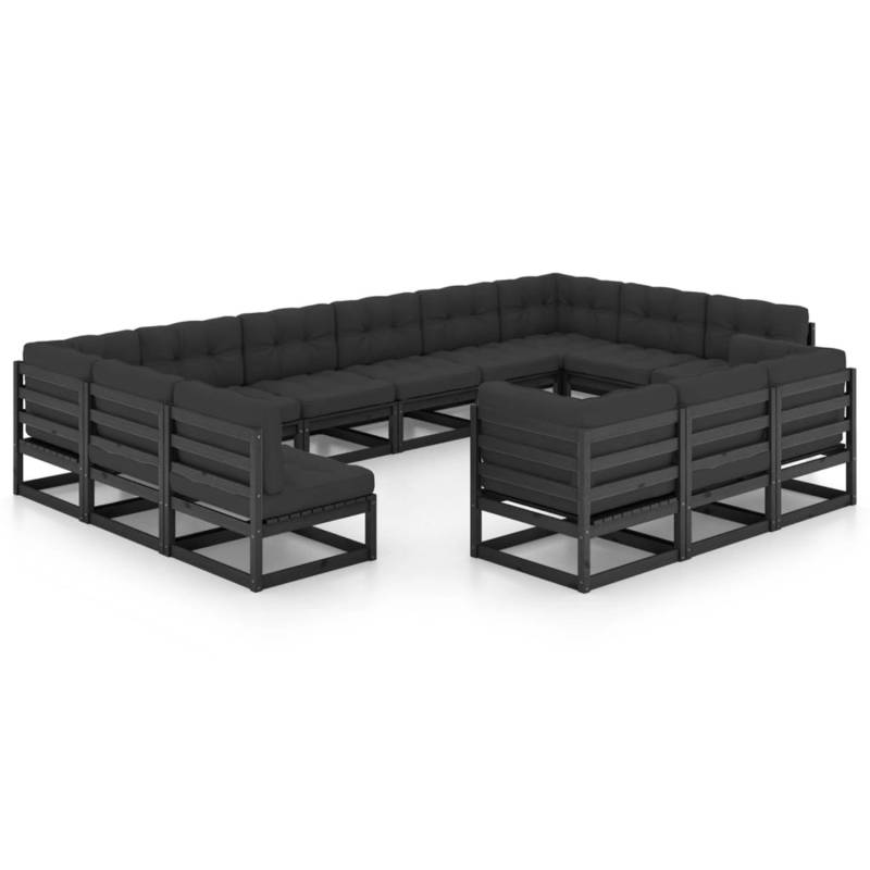 vidaXL 13-tlg Garten-Lounge-Set mit Kissen Schwarz Massivholz Kiefer Modell 4 von VIDAXL