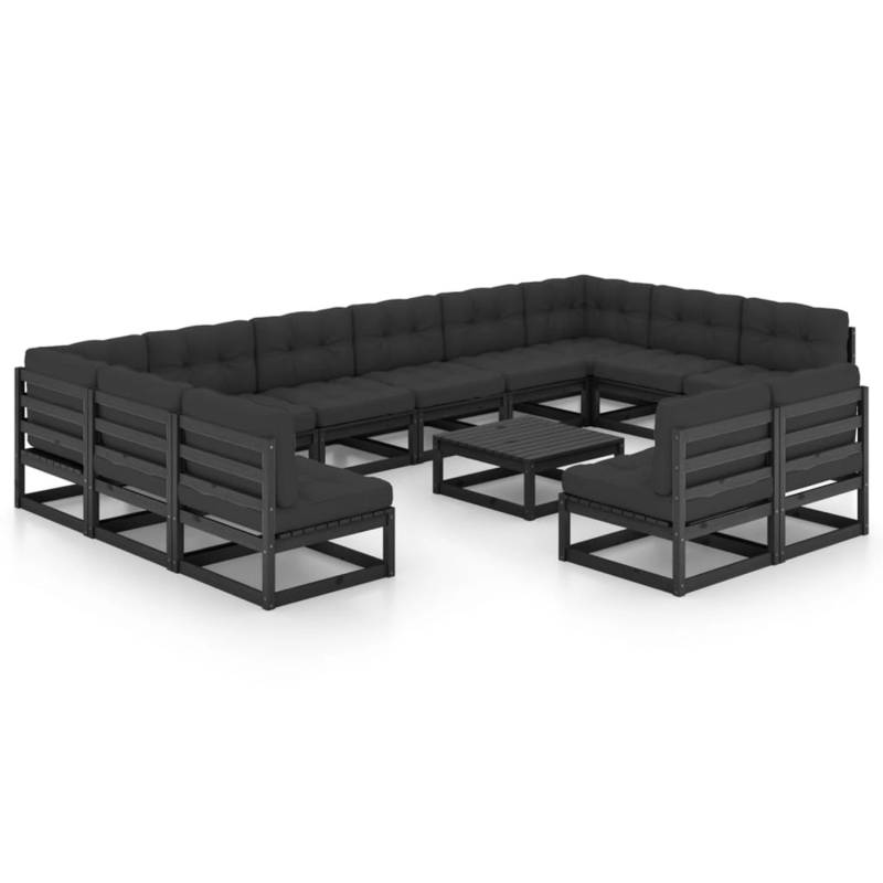 vidaXL 13-tlg Garten-Lounge-Set mit Kissen Schwarz Massivholz Kiefer Modell 5 von VIDAXL