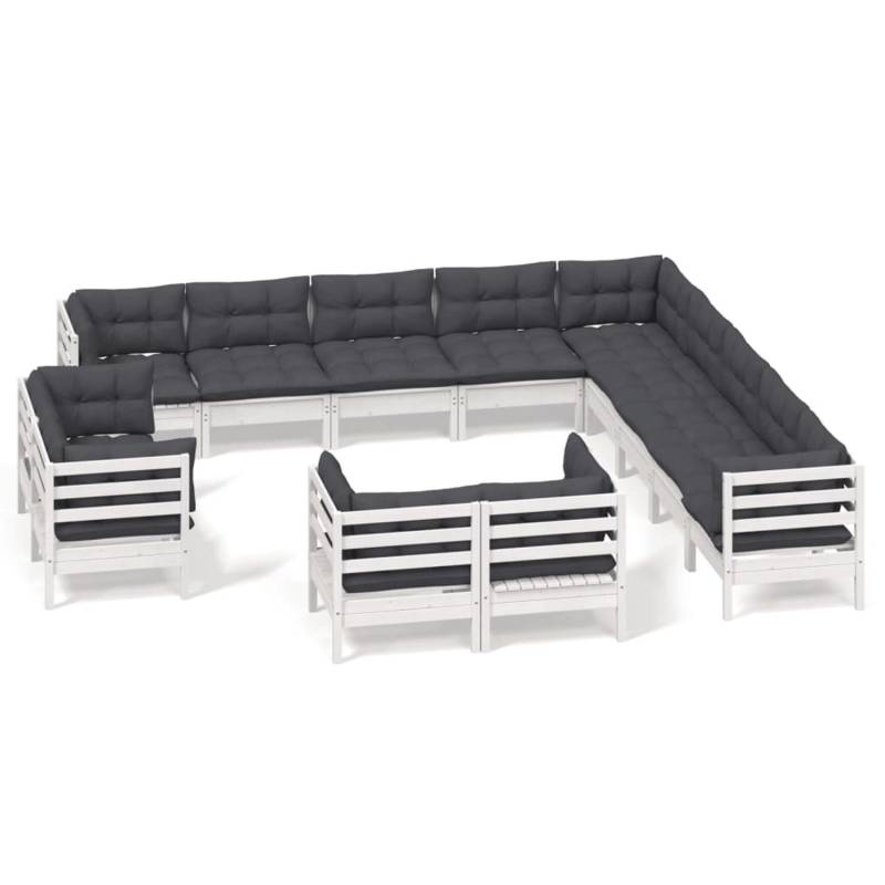 vidaXL 13-tlg Garten-Lounge-Set mit Kissen Weiß Massivholz Kiefer Modell 4 von VIDAXL