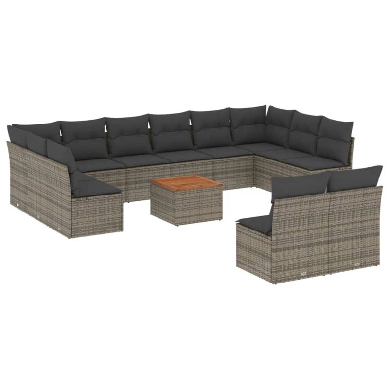 vidaXL 13-tlg Garten-Sofagarnitur mit Kissen Grau Poly Rattan Modell 32 von VIDAXL