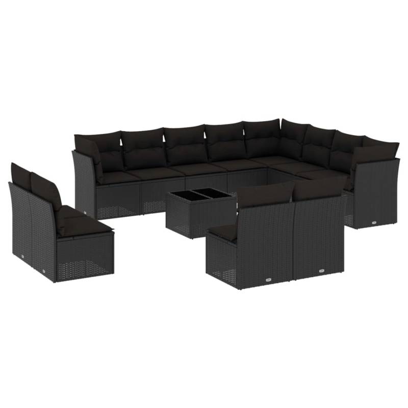 vidaXL 13-tlg Garten-Sofagarnitur mit Kissen Schwarz Poly Rattan Modell 26 von VIDAXL