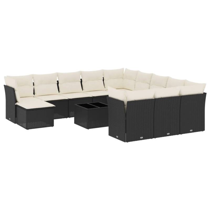 vidaXL 13-tlg Garten-Sofagarnitur mit Kissen Schwarz Poly Rattan Modell 3 von VIDAXL