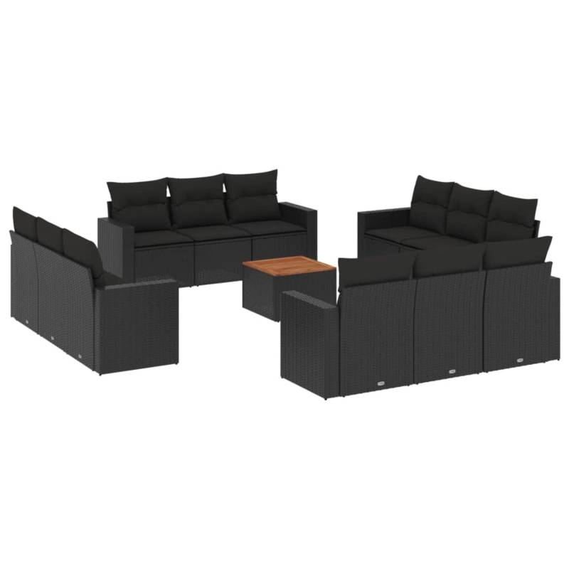 vidaXL 13-tlg Garten-Sofagarnitur mit Kissen Schwarz Poly Rattan Modell 50 von VIDAXL