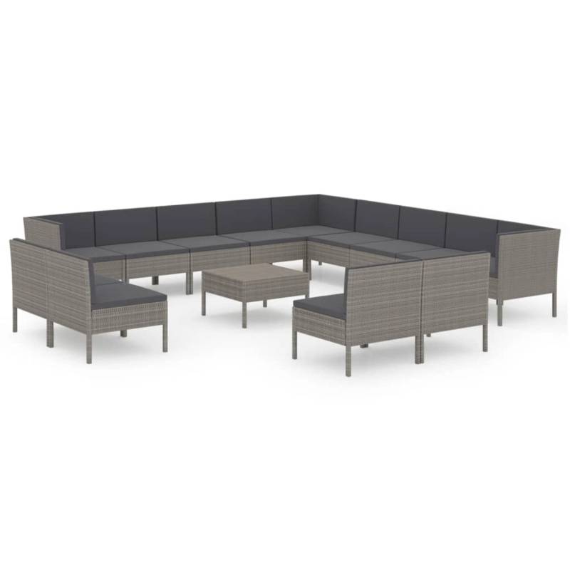 vidaXL 14-tlg Garten-Lounge-Set mit Auflagen Poly Rattan Grau Modell 1 von VIDAXL