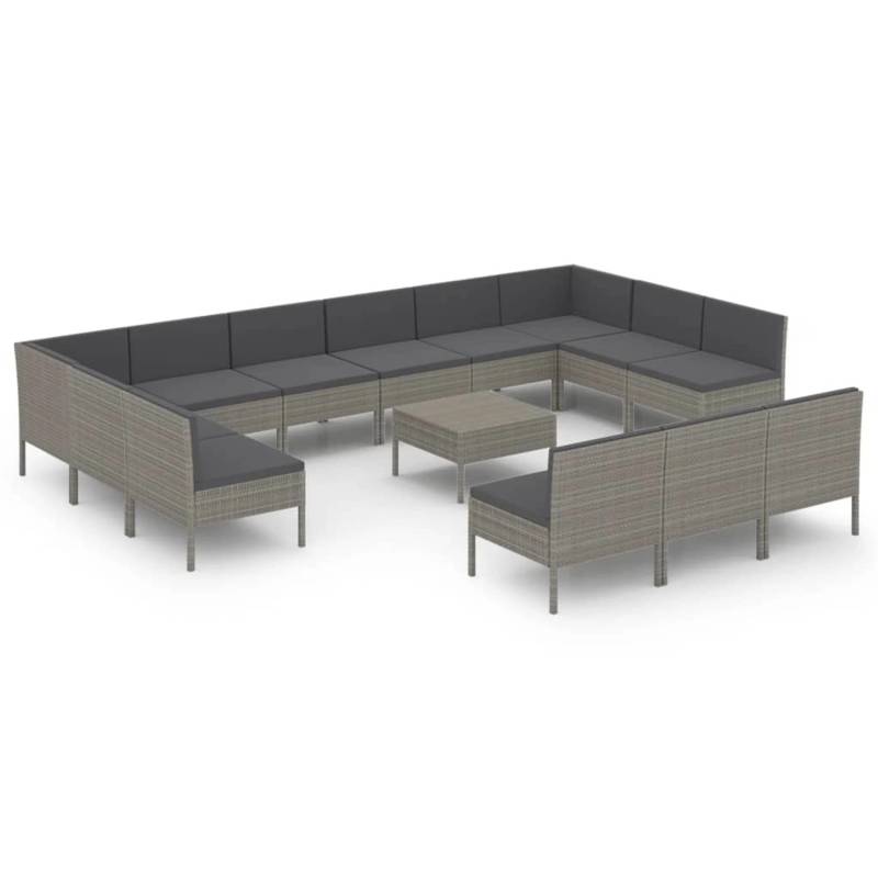 vidaXL 14-tlg Garten-Lounge-Set mit Auflagen Poly Rattan Grau Modell 2 von VIDAXL