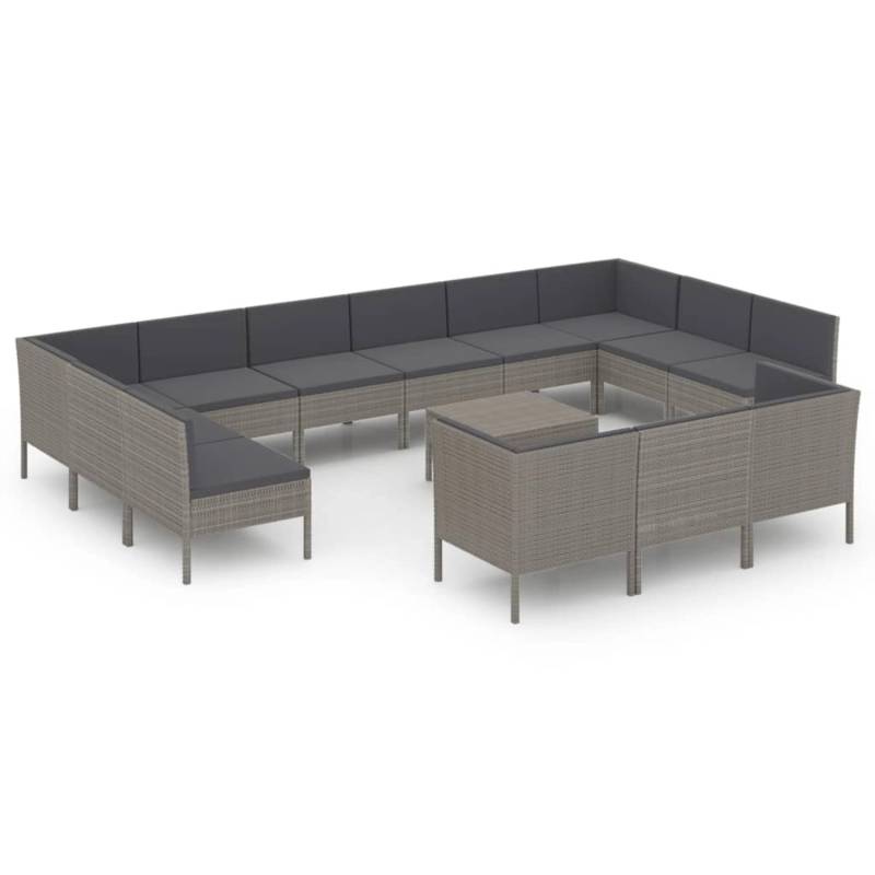 vidaXL 14-tlg Garten-Lounge-Set mit Auflagen Poly Rattan Grau Modell 3 von VIDAXL