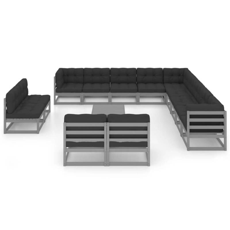vidaXL 14-tlg Garten-Lounge-Set mit Kissen Grau Kiefer Massivholz Modell 1 von VIDAXL
