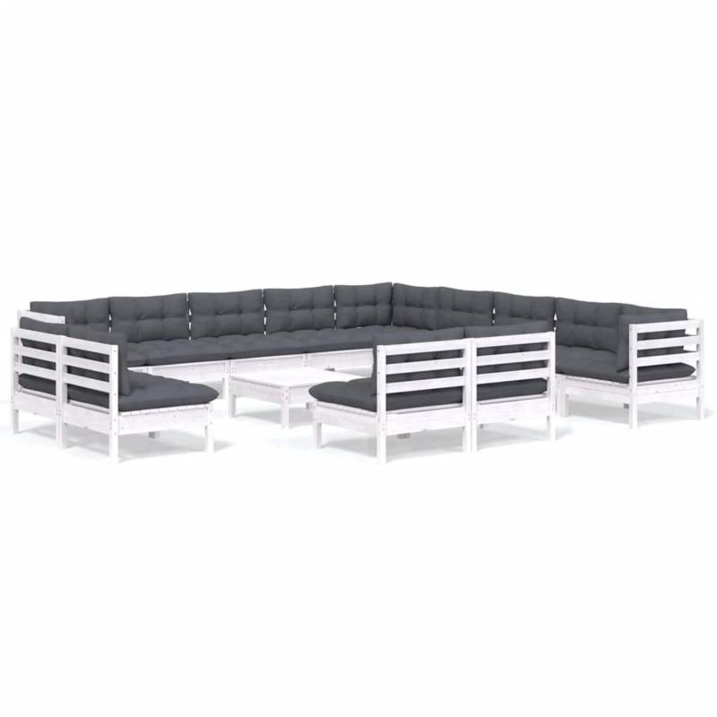 vidaXL 14-tlg Garten-Lounge-Set mit Kissen Weiß Massivholz Kiefer Modell 1 von VIDAXL