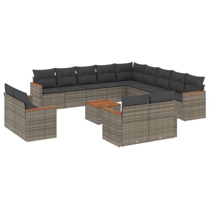 vidaXL 14-tlg Garten-Sofagarnitur mit Kissen Grau Poly Rattan Modell 14 von VIDAXL