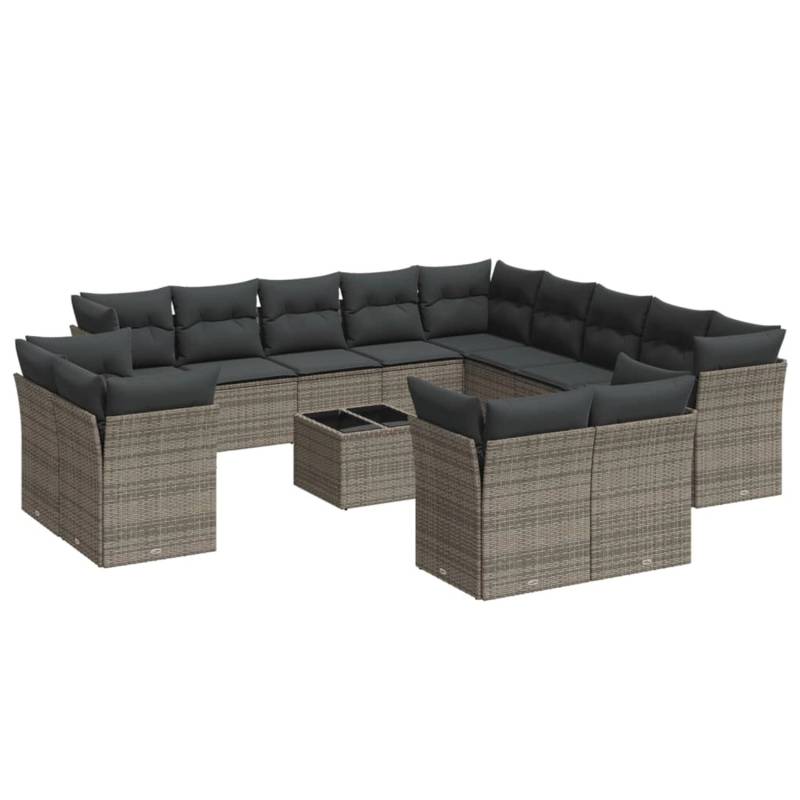 vidaXL 14-tlg Garten-Sofagarnitur mit Kissen Grau Poly Rattan Modell 5 von VIDAXL