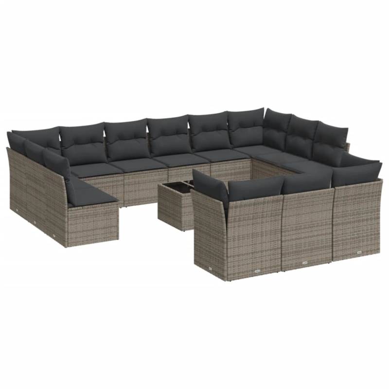 vidaXL 14-tlg Garten-Sofagarnitur mit Kissen Grau Poly Rattan Modell 9 von VIDAXL