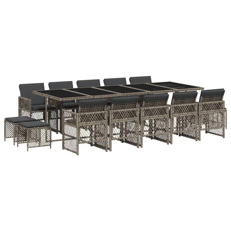 vidaXL 15-Tlg Garten-Essgruppe mit Kissen Grau Poly Rattan 3210812 von VIDAXL