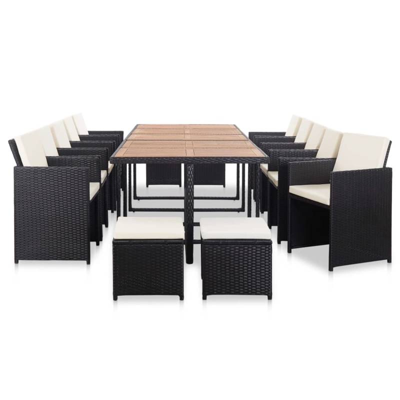 vidaXL 15-tlg Garten-Essgruppe mit Auflagen Poly Rattan Schwarz von VIDAXL