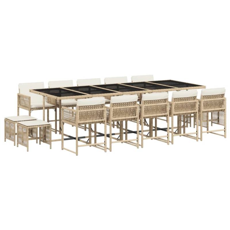 vidaXL 15-tlg Garten-Essgruppe mit Kissen Beige Poly Rattan Modell 16 von VIDAXL