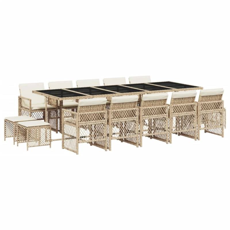 vidaXL 15-tlg Garten-Essgruppe mit Kissen Beige Poly Rattan Modell 17 von VIDAXL