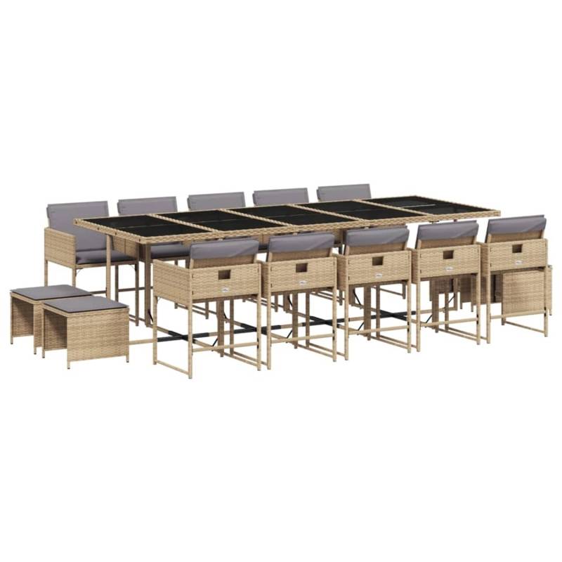 vidaXL 15-tlg Garten-Essgruppe mit Kissen Beigemischung Poly Rattan Modell 8 von VIDAXL