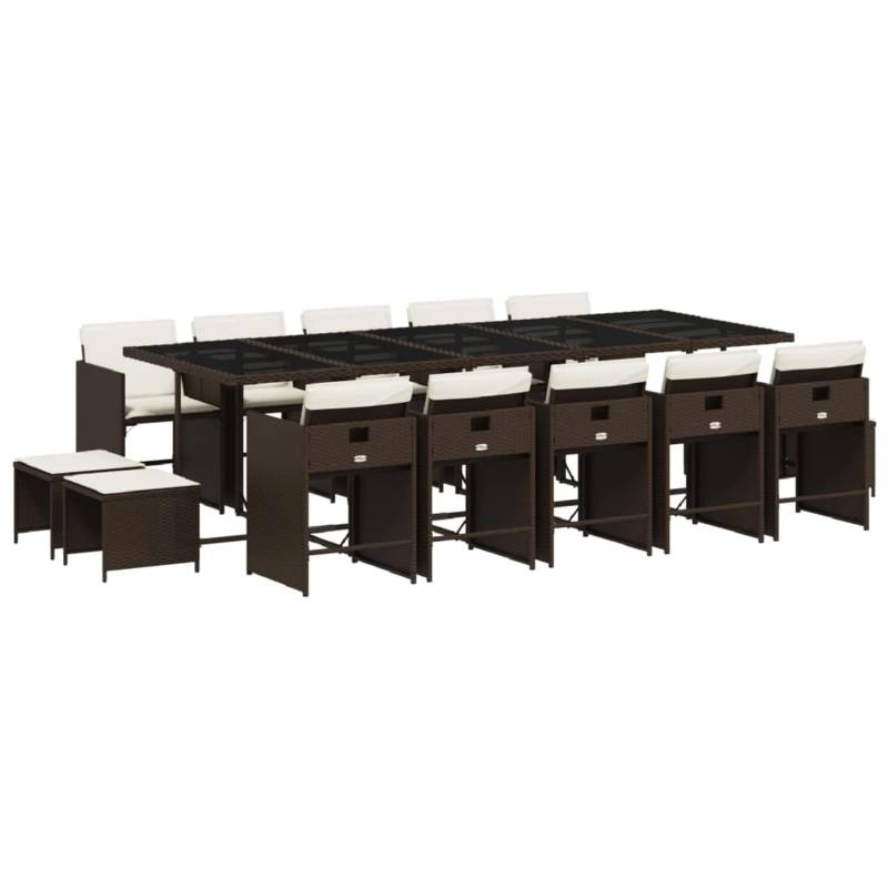 vidaXL 15-tlg Garten-Essgruppe mit Kissen Braun Poly Rattan Modell 3 von VIDAXL