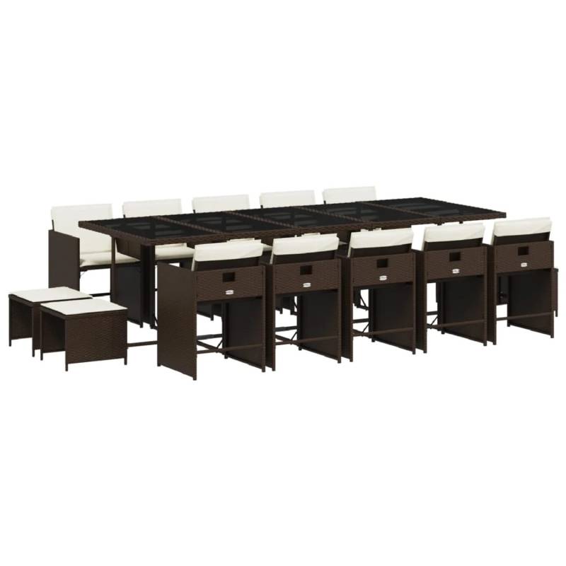 vidaXL 15-tlg Garten-Essgruppe mit Kissen Braun Poly Rattan Modell 6 von VIDAXL