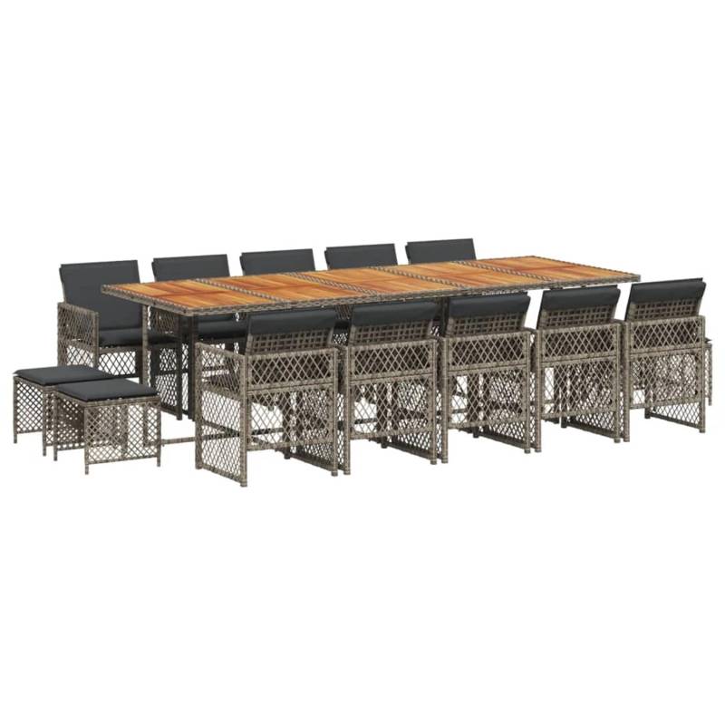vidaXL 15-tlg Garten-Essgruppe mit Kissen Grau Poly Rattan Modell 16 von VIDAXL