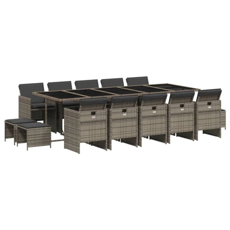 vidaXL 15-tlg Garten-Essgruppe mit Kissen Grau Poly Rattan Modell 18 von VIDAXL