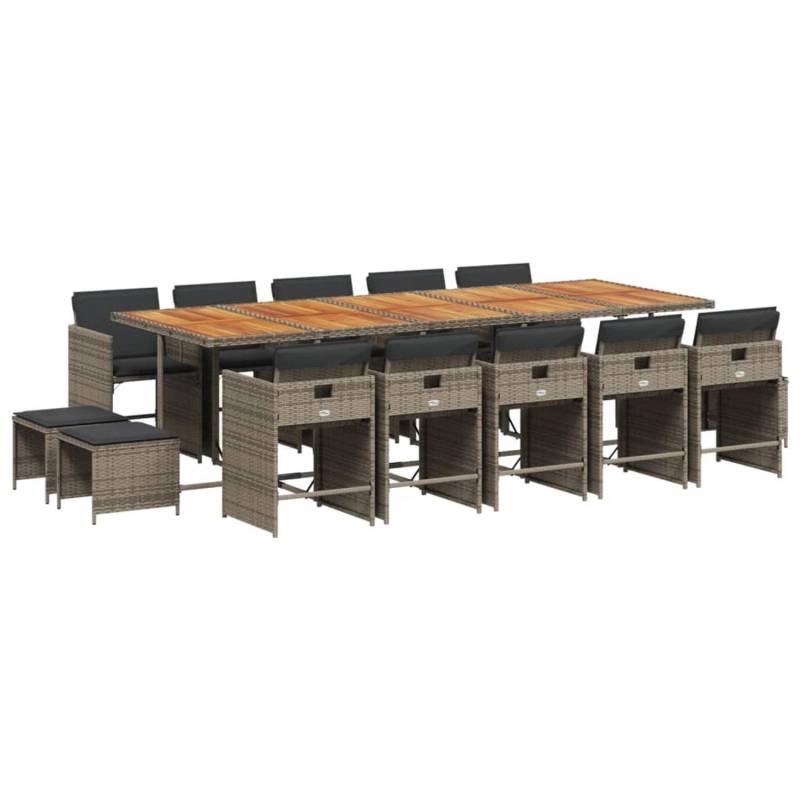 vidaXL 15-tlg Garten-Essgruppe mit Kissen Grau Poly Rattan Modell 2 von VIDAXL