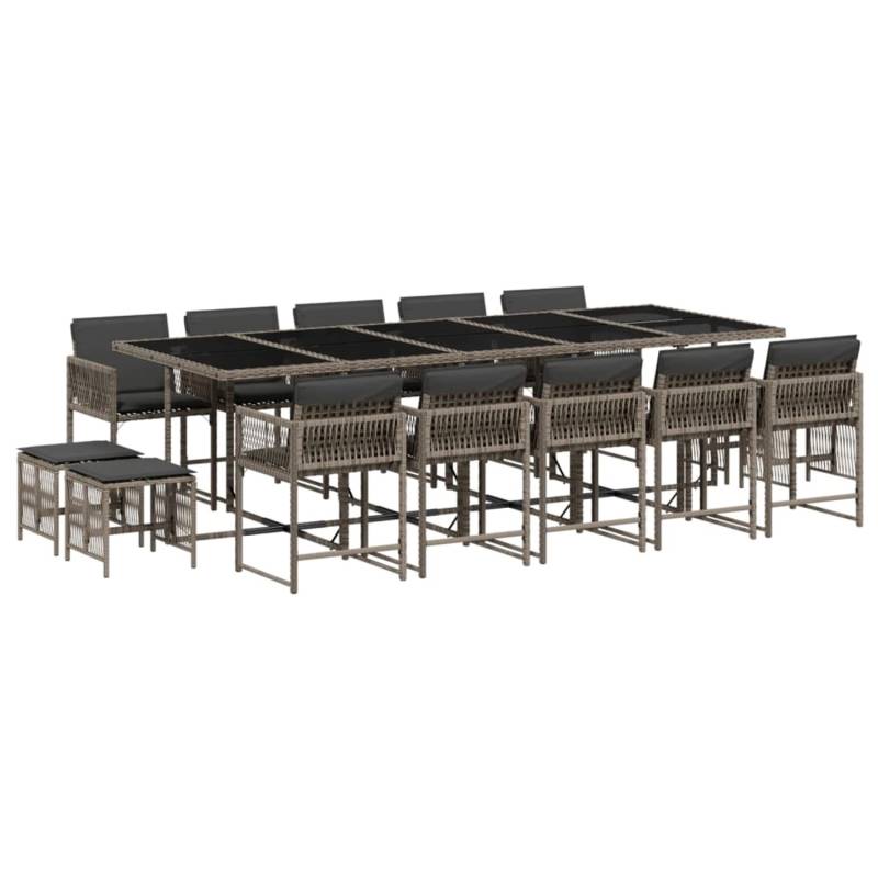 vidaXL 15-tlg Garten-Essgruppe mit Kissen Grau Poly Rattan Modell 20 von VIDAXL