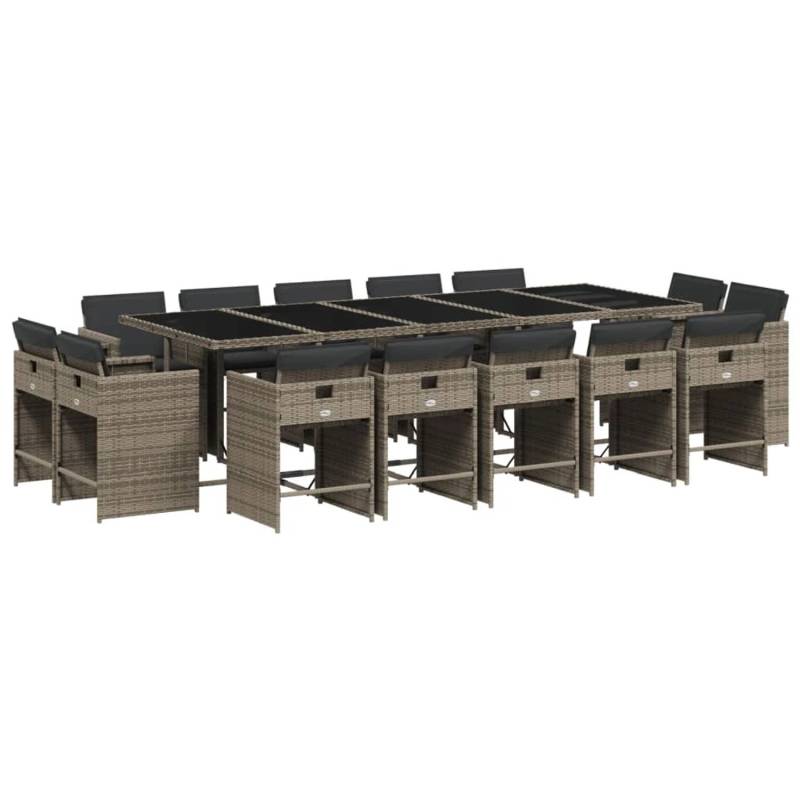 vidaXL 15-tlg Garten-Essgruppe mit Kissen Grau Poly Rattan Modell 6 von VIDAXL