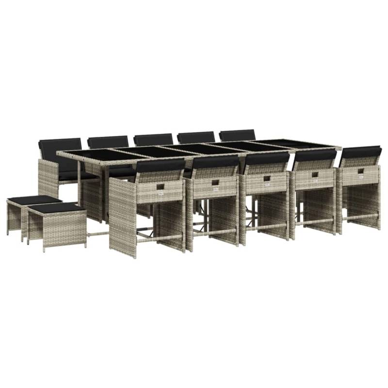 vidaXL 15-tlg Garten-Essgruppe mit Kissen Hellgrau Poly Rattan Modell 2 von VIDAXL