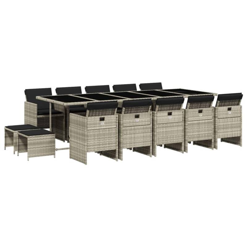 vidaXL 15-tlg Garten-Essgruppe mit Kissen Hellgrau Poly Rattan Modell 3 von VIDAXL