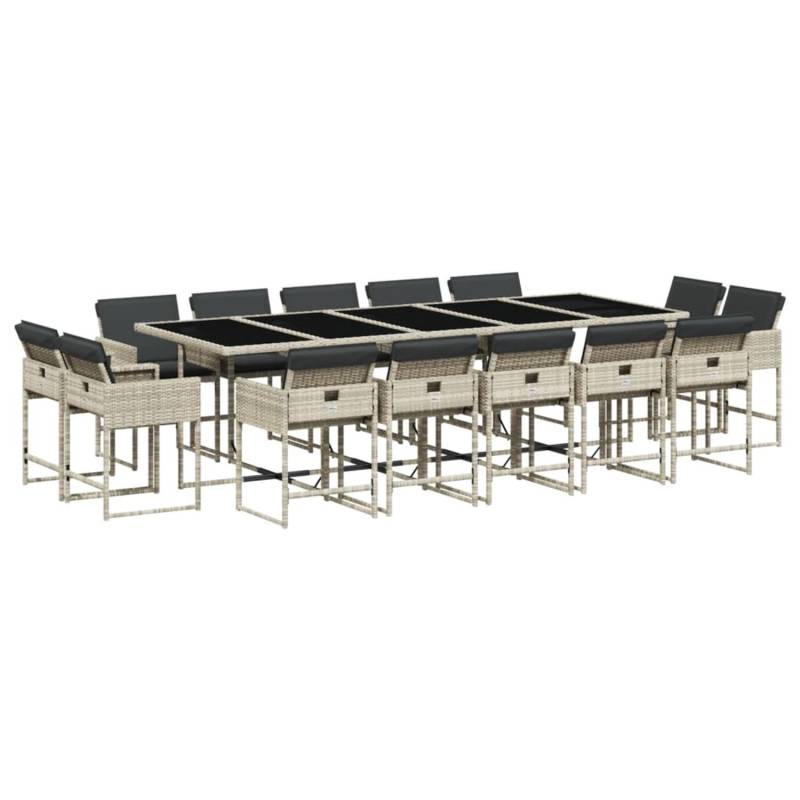 vidaXL 15-tlg Garten-Essgruppe mit Kissen Hellgrau Poly Rattan Modell 5 von VIDAXL