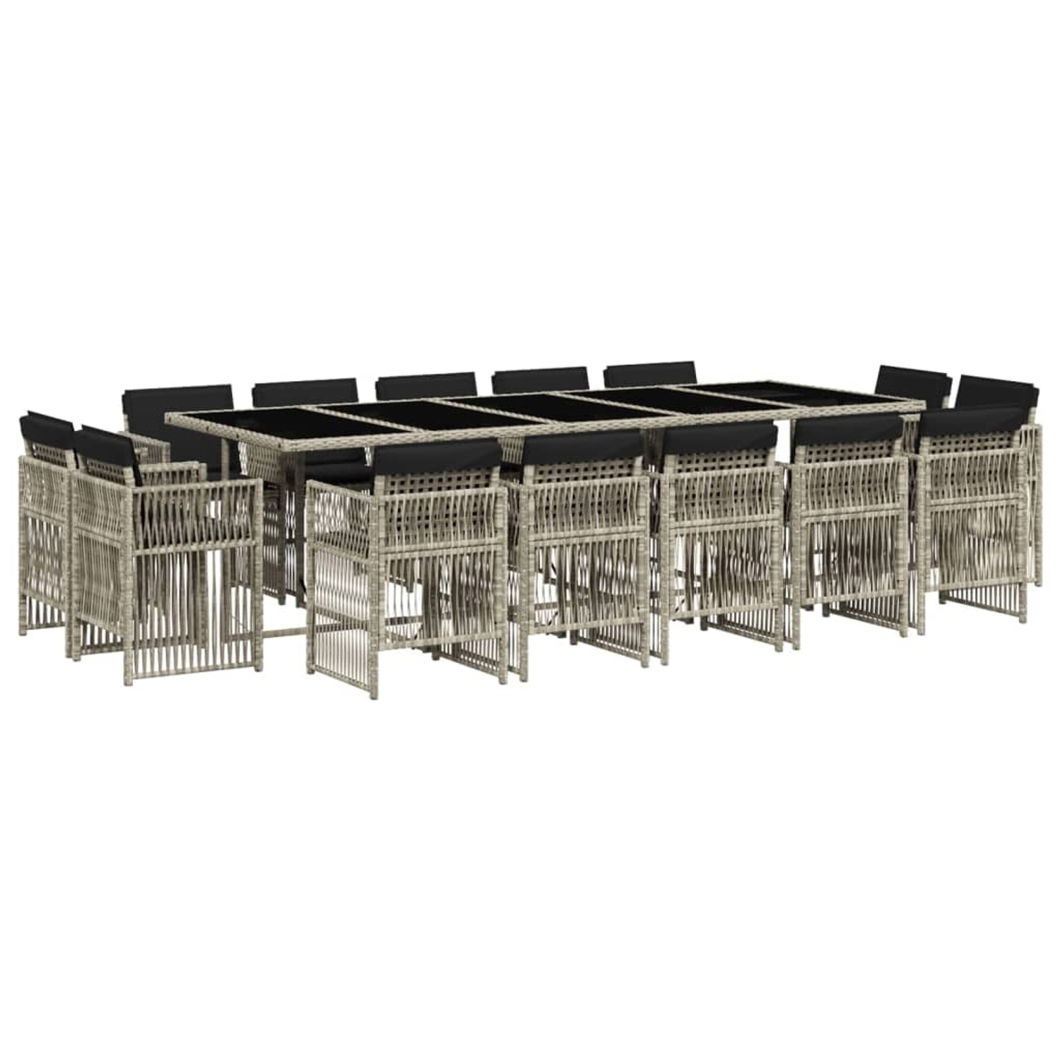 vidaXL 15-tlg Garten-Essgruppe mit Kissen Hellgrau Poly Rattan Modell 6 von VIDAXL