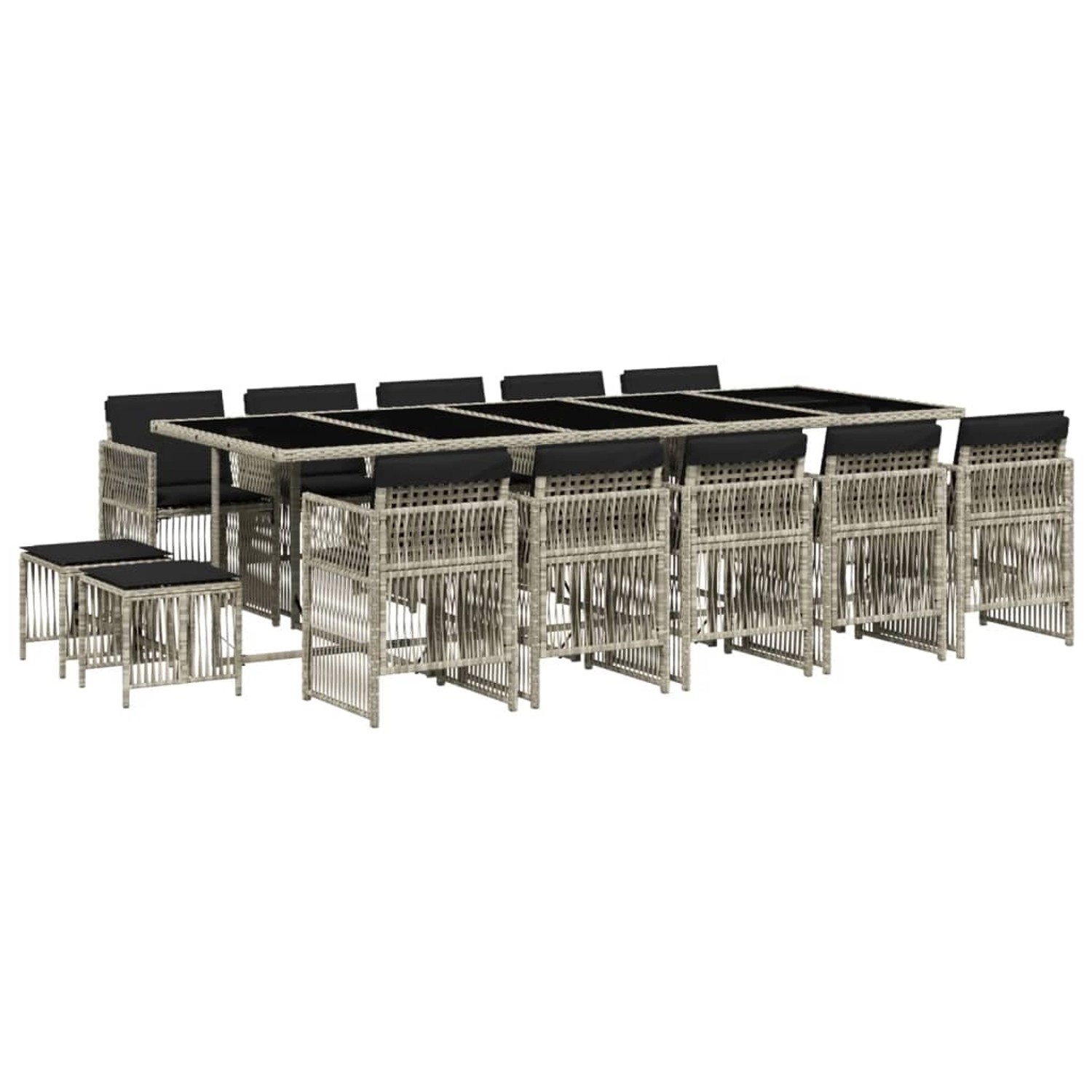 vidaXL 15-tlg Garten-Essgruppe mit Kissen Hellgrau Poly Rattan Modell 9 von VIDAXL
