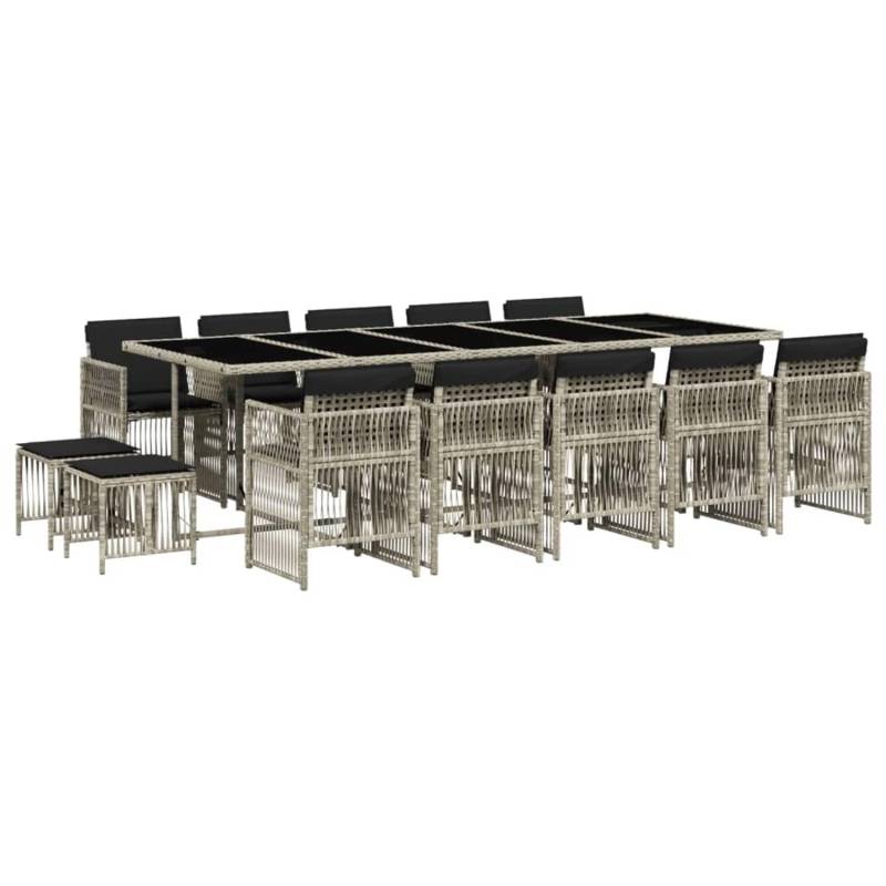 vidaXL 15-tlg Garten-Essgruppe mit Kissen Hellgrau Poly Rattan Modell 9 von VIDAXL