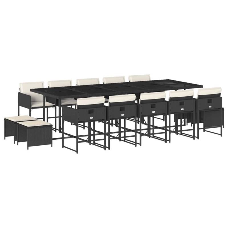vidaXL 15-tlg Garten-Essgruppe mit Kissen Schwarz Poly Rattan Modell 2 von VIDAXL