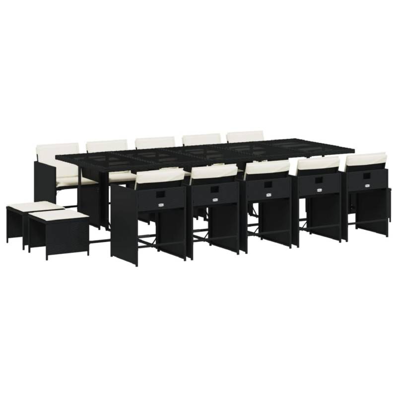 vidaXL 15-tlg Garten-Essgruppe mit Kissen Schwarz Poly Rattan Modell 29 von VIDAXL