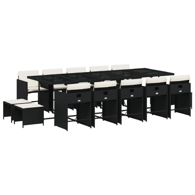 vidaXL 15-tlg Garten-Essgruppe mit Kissen Schwarz Poly Rattan Modell 5 von VIDAXL