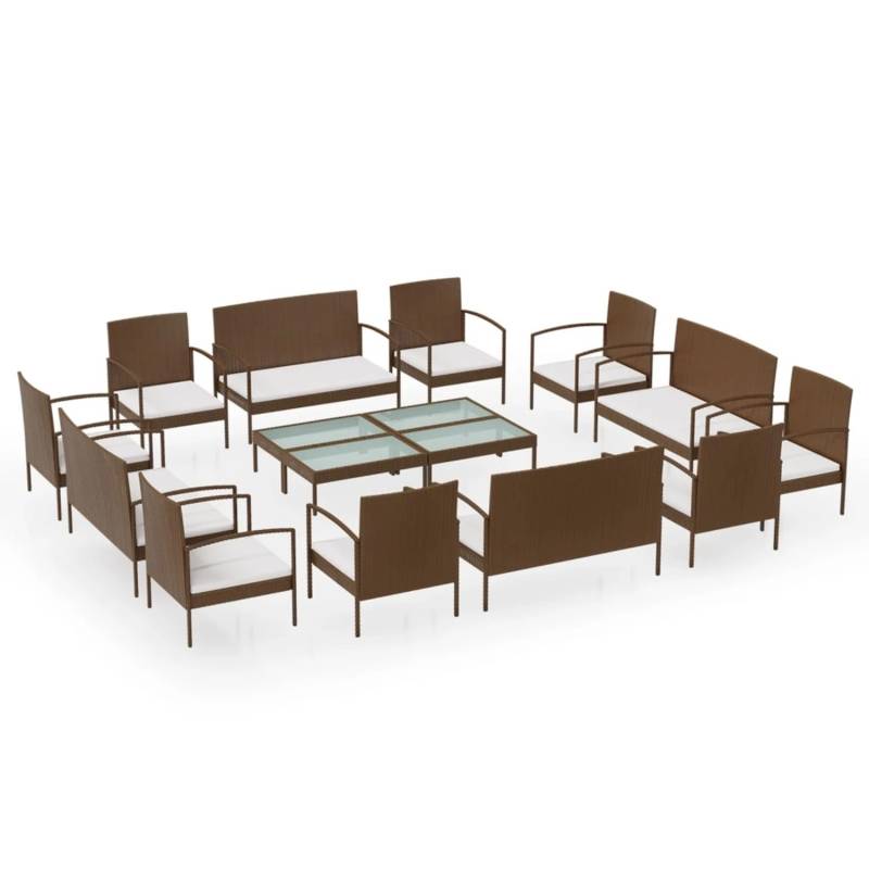 vidaXL 16-tlg Garten-Lounge-Set mit Auflagen Poly Rattan Braun Modell 3 von VIDAXL