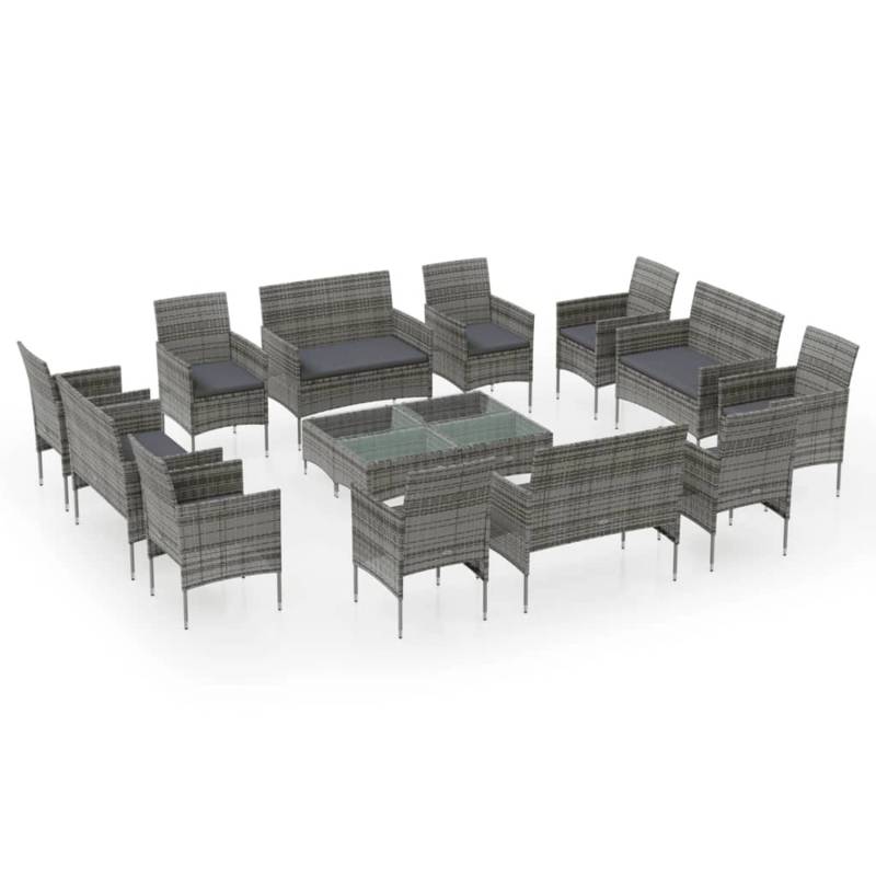 vidaXL 16-tlg Garten-Lounge-Set mit Auflagen Poly Rattan Grau Modell 3 von VIDAXL