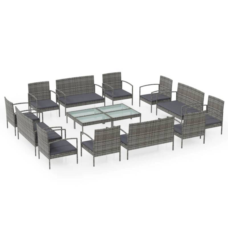 vidaXL 16-tlg Garten-Lounge-Set mit Auflagen Poly Rattan Grau Modell 4 von VIDAXL